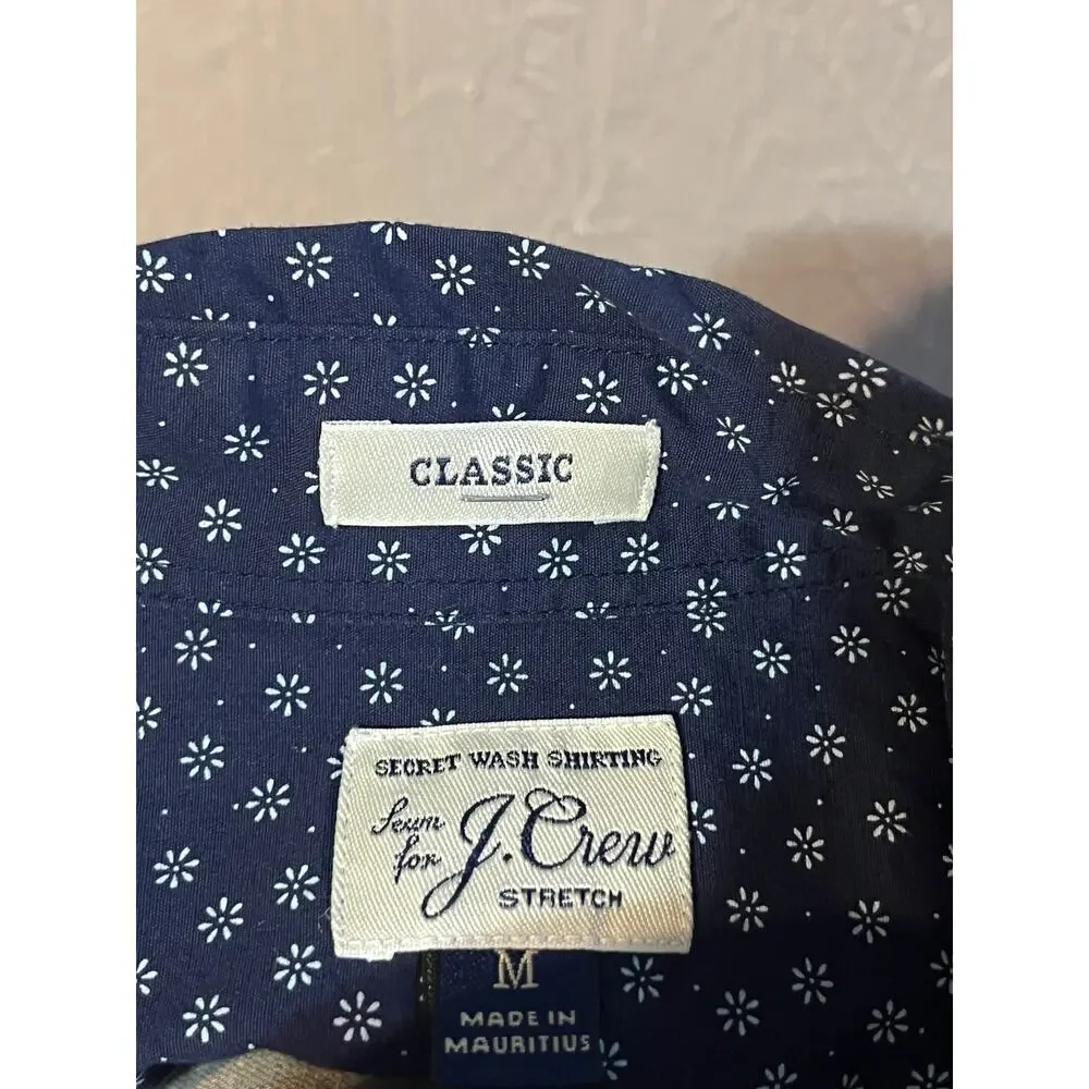 J. CREW Men's Secret Wash Shirt Classic Cotton Button Up Floral Blue Size Medium